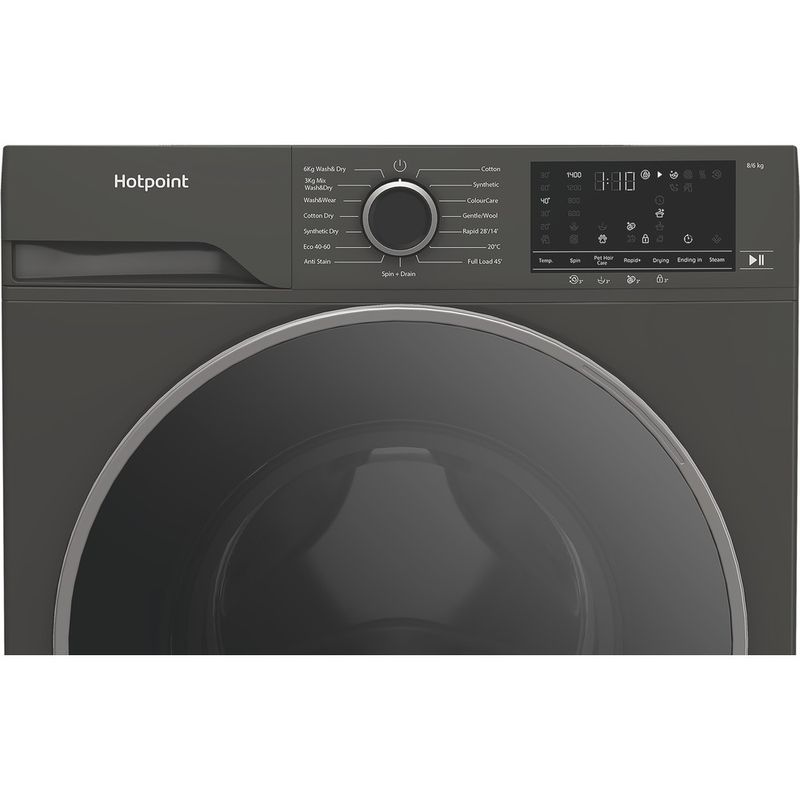 Hotpoint Washer dryer Freestanding HBD 8680G ANTISTAIN UK Manhattan Grey Front loader Control panel