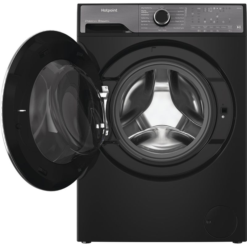 Hotpoint-Washer-dryer-Freestanding-HPD-9693B-CARE-UK-Piano-Black-Front-loader-Frontal-open