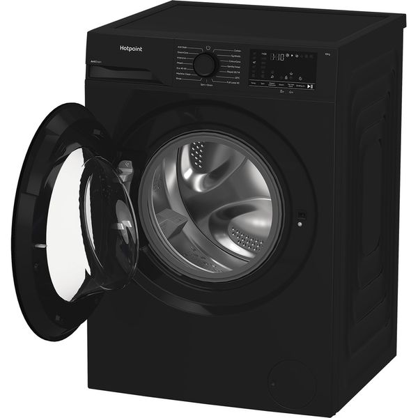 Hotpoint-Washing-machine-Freestanding-H-101B-ANTI-STAIN-UK-Black-Front-loader-A-Perspective-open