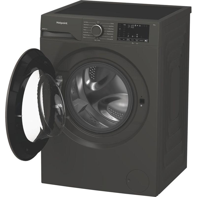 Hotpoint-Washing-machine-Freestanding-H-101G-ANTI-STAIN-UK-Manhattan-Grey-Front-loader-A-Perspective-open