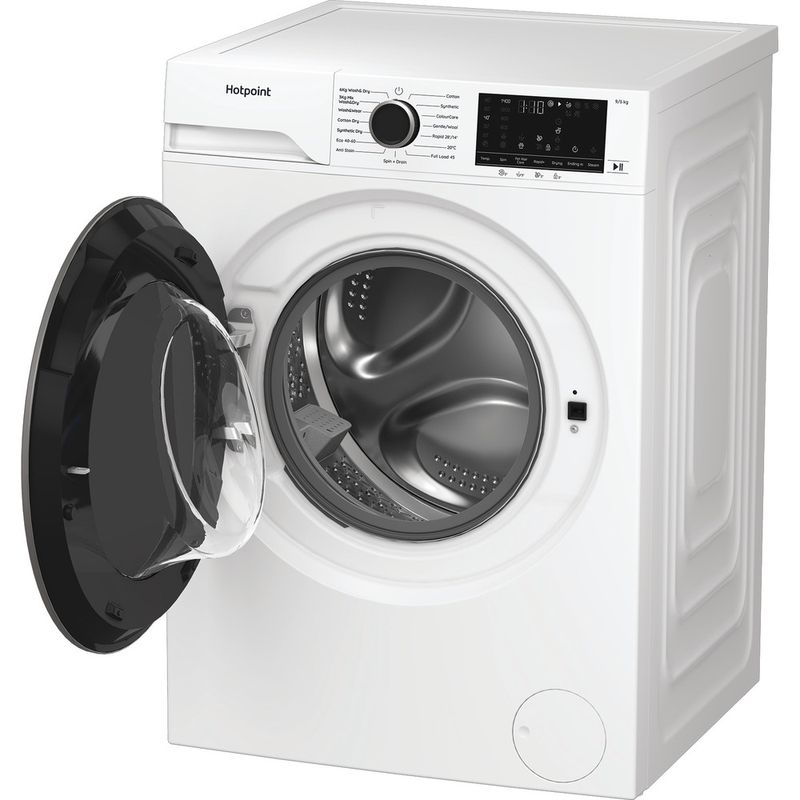 Hotpoint-Washer-dryer-Freestanding-HBD-9681-ANTI-STAIN-UK-White-Front-loader-Perspective-open