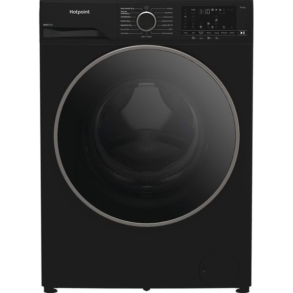 Hotpoint-Washer-dryer-Freestanding-HBD-9681B-ANTI-STAIN-UK-Piano-Black-Front-loader-Frontal