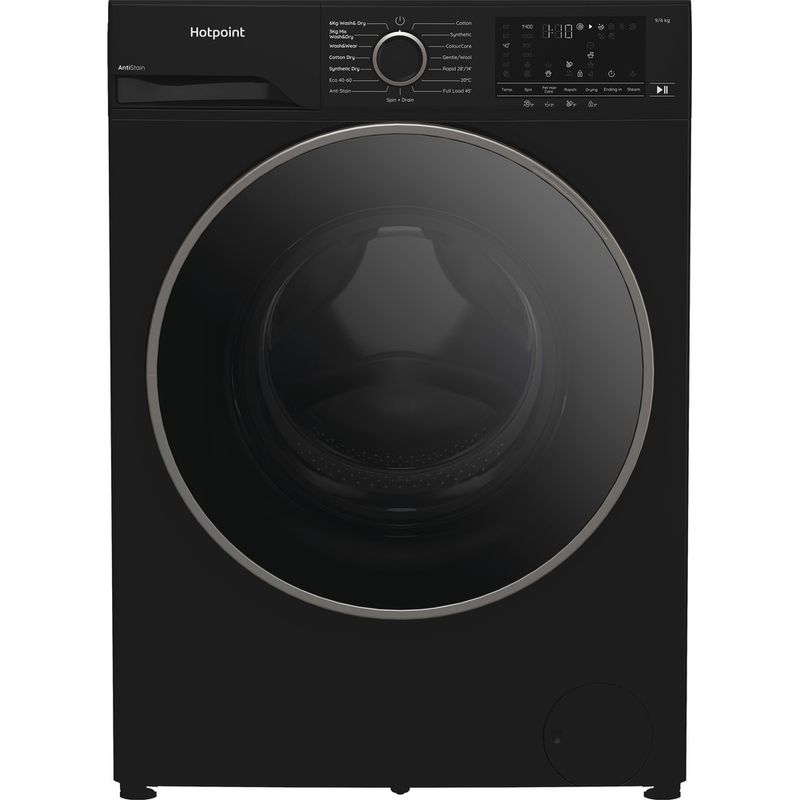 Hotpoint-Washer-dryer-Freestanding-HBD-9681B-ANTI-STAIN-UK-Piano-Black-Front-loader-Frontal