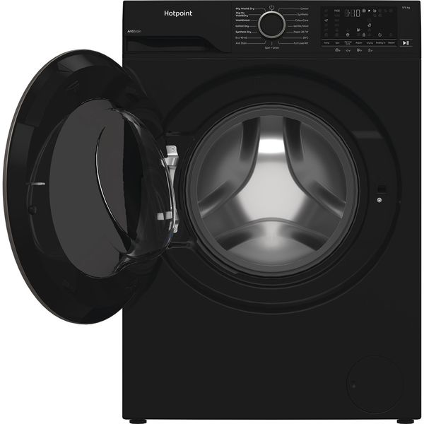 Hotpoint-Washer-dryer-Freestanding-HBD-9681B-ANTI-STAIN-UK-Piano-Black-Front-loader-Frontal-open