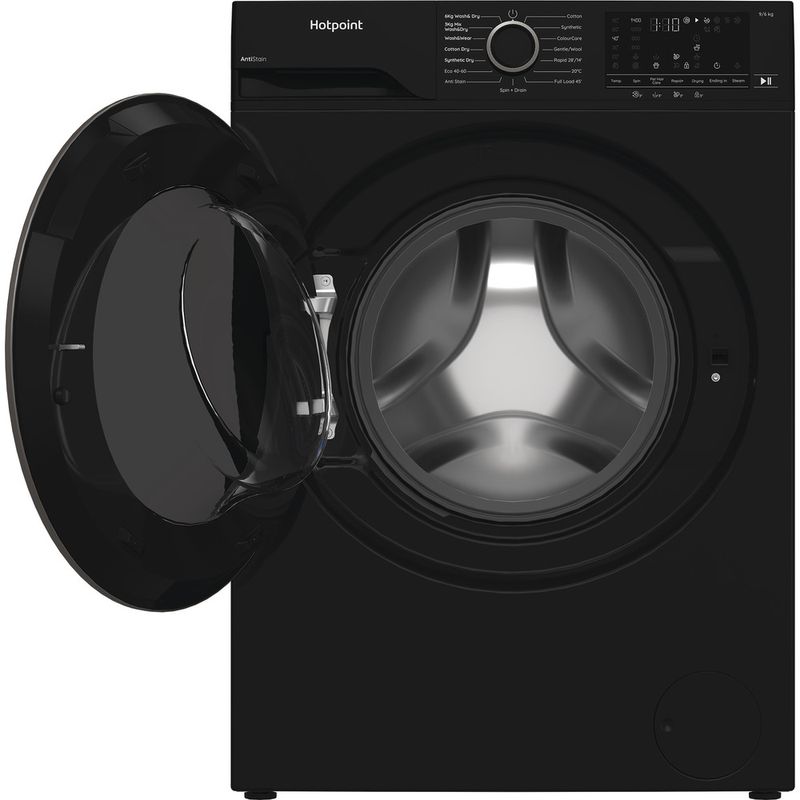 Hotpoint-Washer-dryer-Freestanding-HBD-9681B-ANTI-STAIN-UK-Piano-Black-Front-loader-Frontal-open