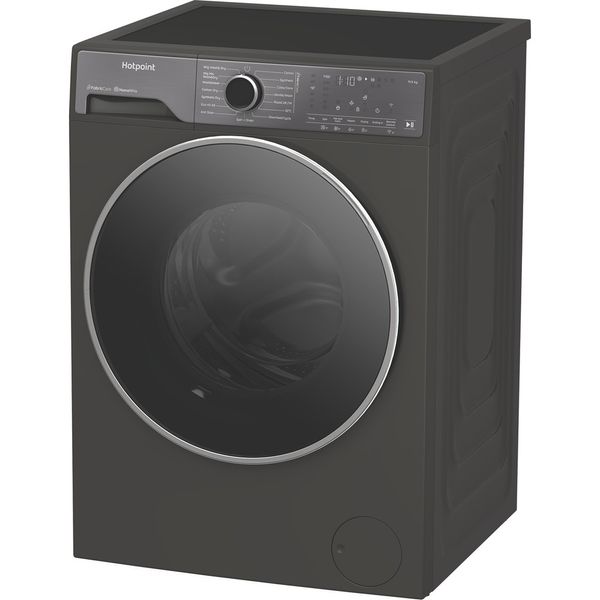 Hotpoint-Washer-dryer-Freestanding-HPD-9693G-CARE-UK-Manhattan-Grey-Front-loader-Perspective