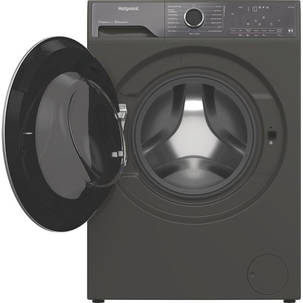 Hotpoint-Washer-dryer-Freestanding-HPD-9693G-CARE-UK-Manhattan-Grey-Front-loader-Frontal-open