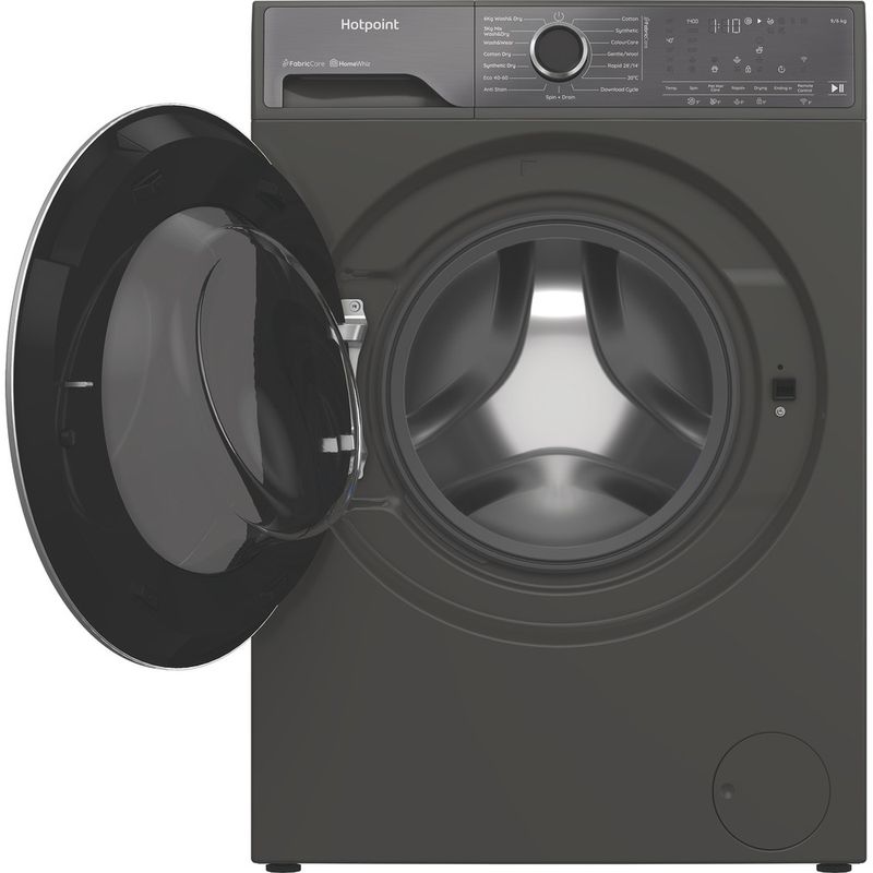 Hotpoint-Washer-dryer-Freestanding-HPD-9693G-CARE-UK-Manhattan-Grey-Front-loader-Frontal-open