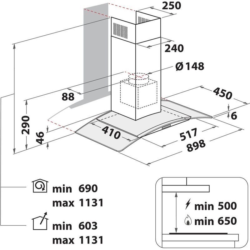 Hotpoint-HOOD-Built-in-PHGC9.4FLMX-Inox-Wall-mounted-Mechanical-Technical-drawing