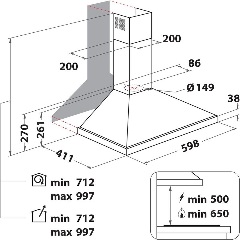 Hotpoint-HOOD-Built-in-PHPN6.5-FLMX-1-Inox-Wall-mounted-Mechanical-Technical-drawing