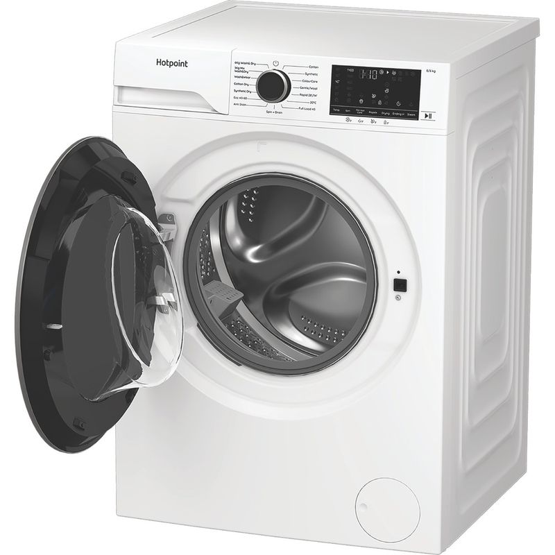 Hotpoint-Washer-dryer-Freestanding-HBD-8680-ANTI-STAIN-UK-White-Front-loader-Perspective-open