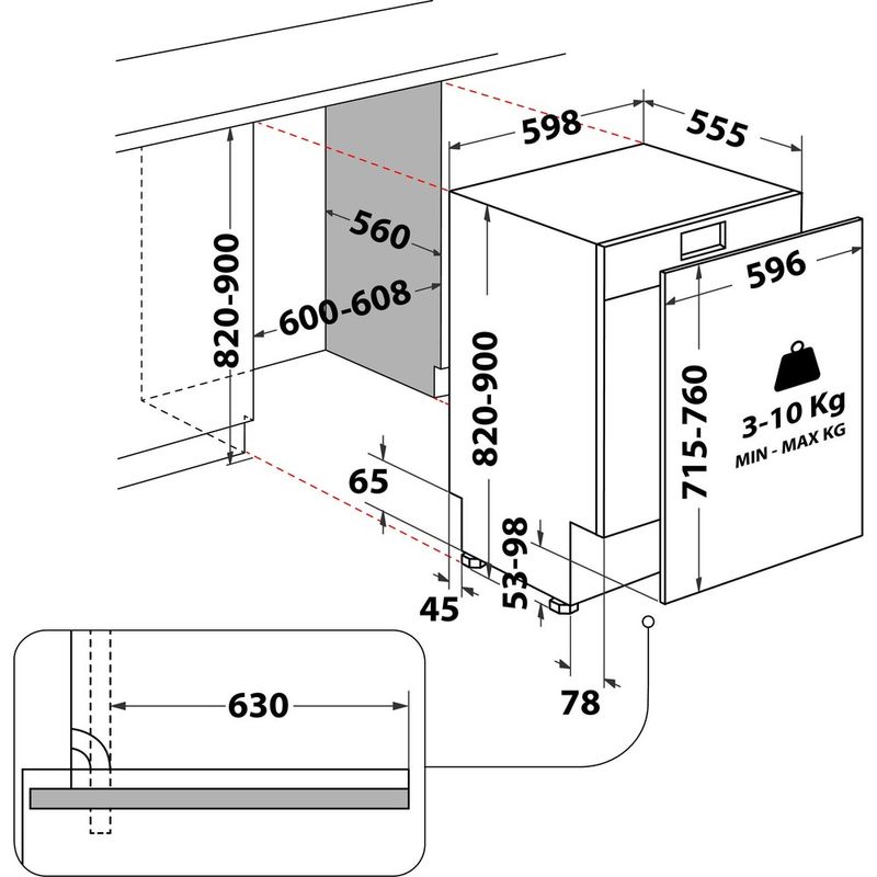 Hotpoint Dishwasher Built-in H7IB16M6L UK Full-integrated B Technical drawing