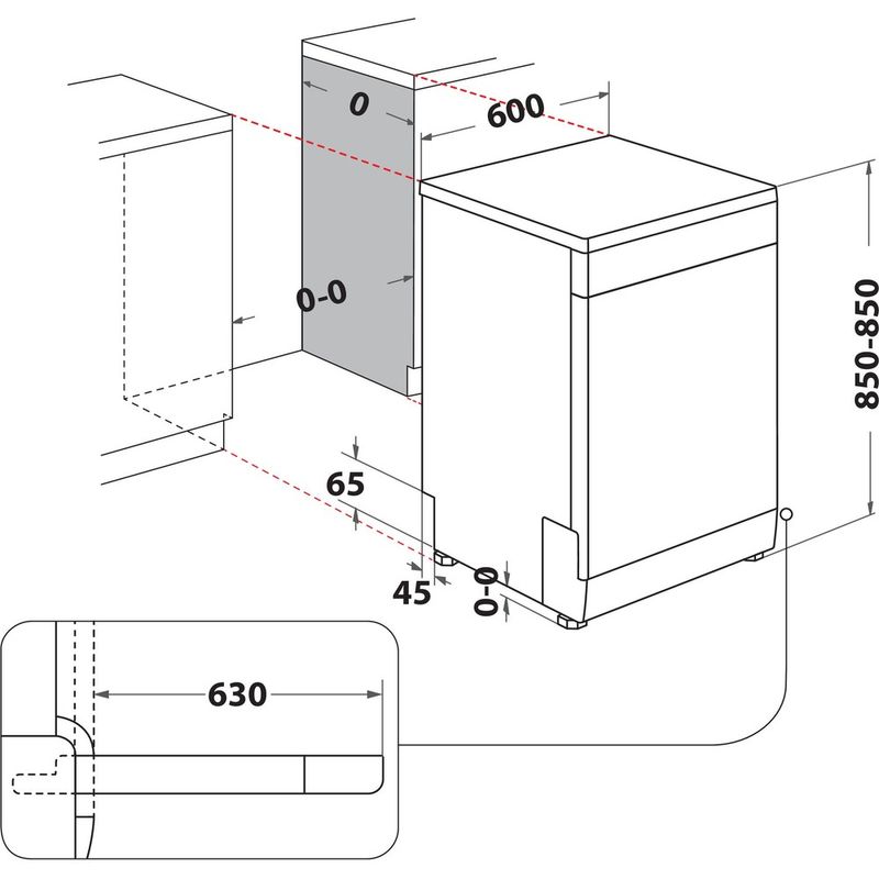 Hotpoint Dishwasher Freestanding H7FHS51WUK Freestanding B Technical drawing