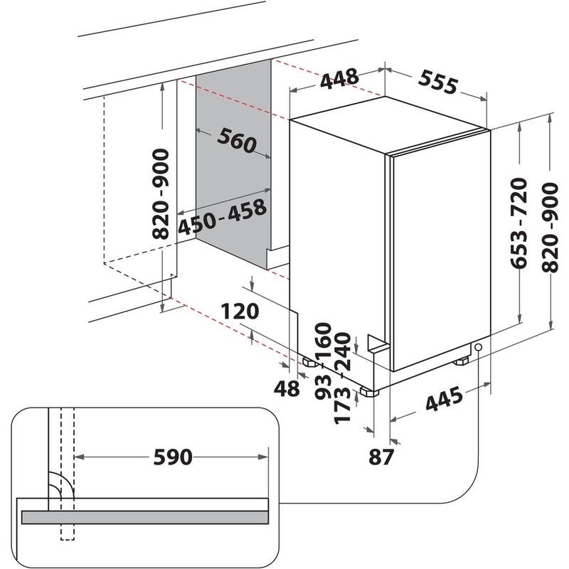 Hotpoint-Dishwasher-Built-in-HP2ID10CS80UK-Full-integrated-D-Technical-drawing