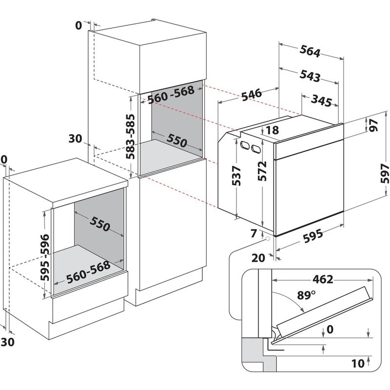 Hotpoint OVEN Built-in HOI78PHT1SBUK Electric A+ Technical drawing