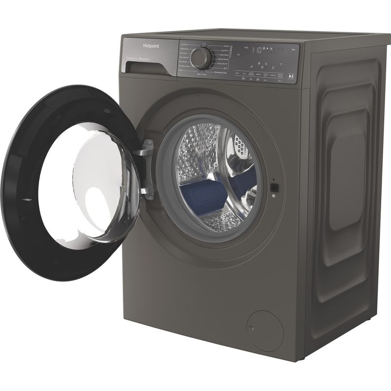 Hotpoint-Washing-machine-Freestanding-HB93WGCAREUK-Manhattan-Grey-Front-loader-A-Perspective-open