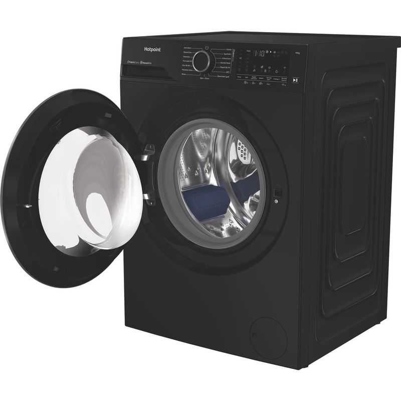 Hotpoint-Washing-machine-Freestanding-HB103WBCAREUK-Black-Front-loader-A-Perspective-open