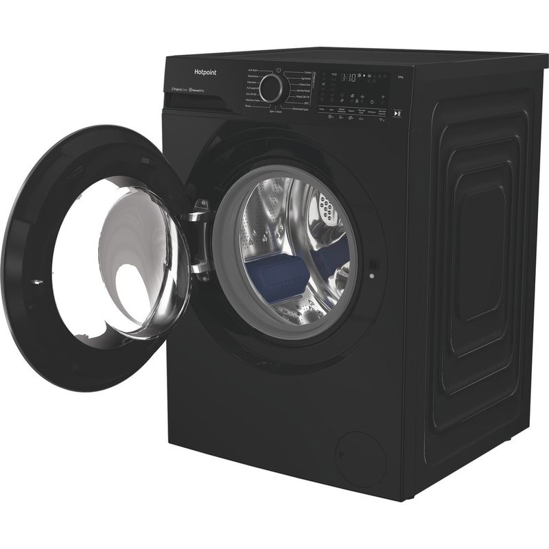 Hotpoint-Washing-machine-Freestanding-HB123WBCAREUK-Black-Front-loader-A-Perspective-open