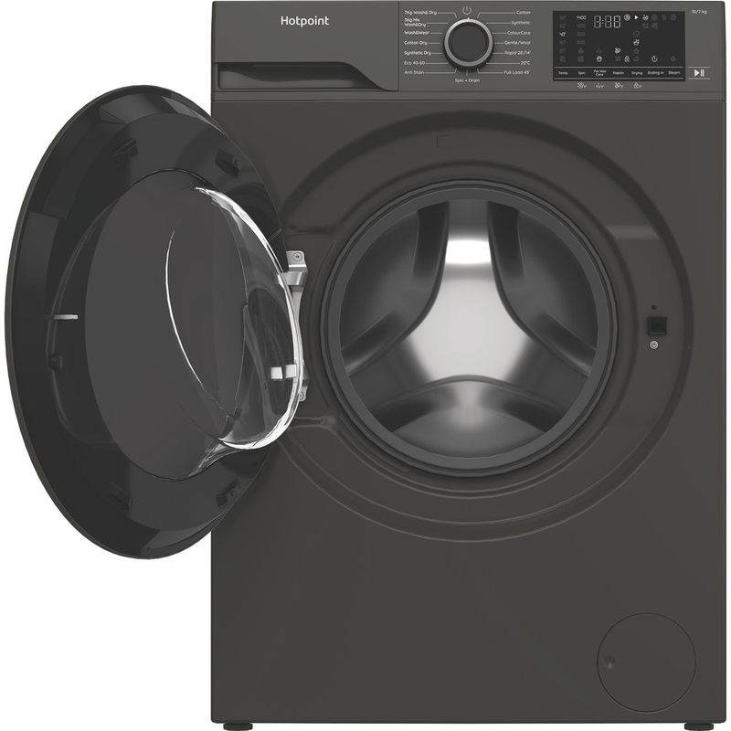 Hotpoint-Washer-dryer-Freestanding-HBD-1781G-ANTISTAIN-UK-Manhattan-Grey-Front-loader-Frontal-open