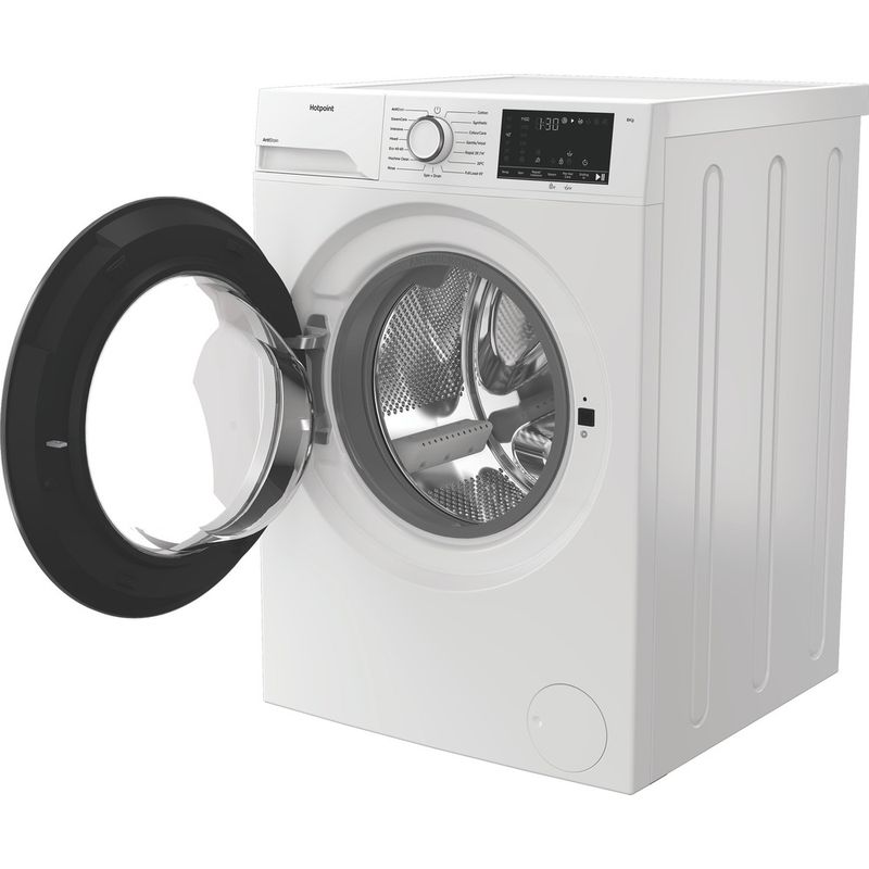 Hotpoint-Washing-machine-Freestanding-HVM842WUK-White-Front-loader-A-Perspective-open