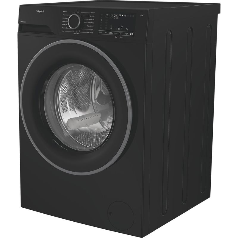 Hotpoint-Washing-machine-Freestanding-HVM842BUK-Black-Front-loader-A-Perspective