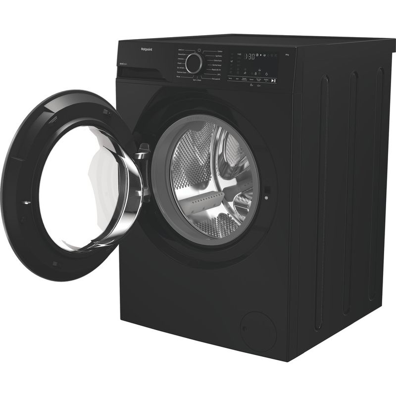 Hotpoint-Washing-machine-Freestanding-HVM842BUK-Black-Front-loader-A-Perspective-open
