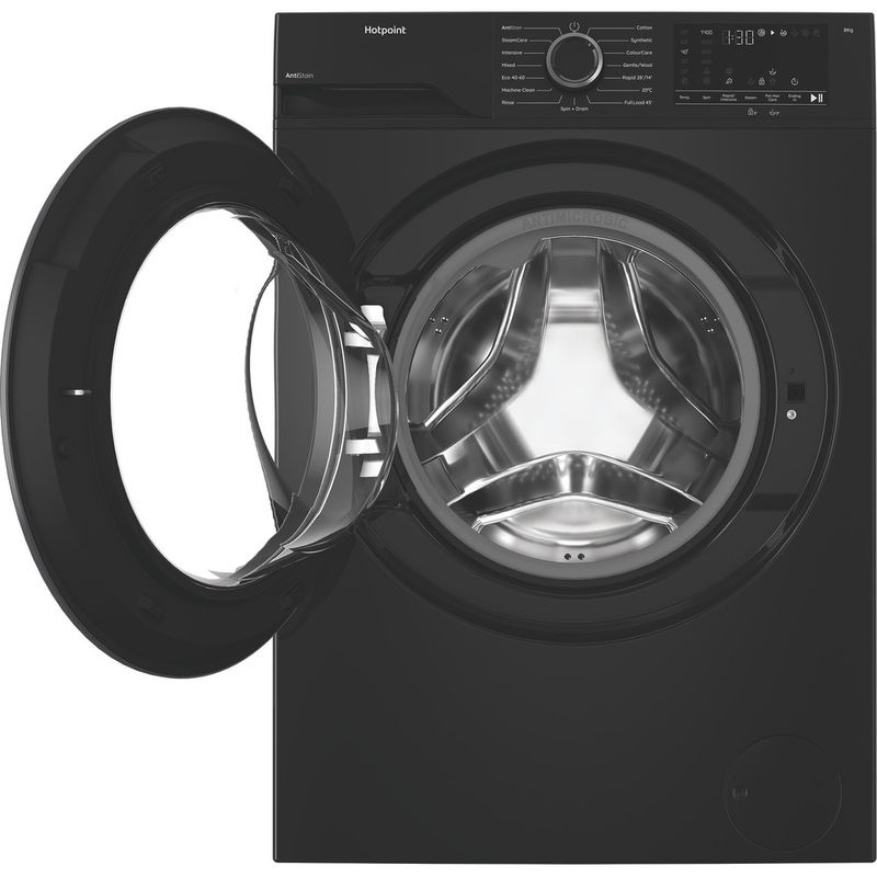 Hotpoint-Washing-machine-Freestanding-HVM842BUK-Black-Front-loader-A-Frontal-open