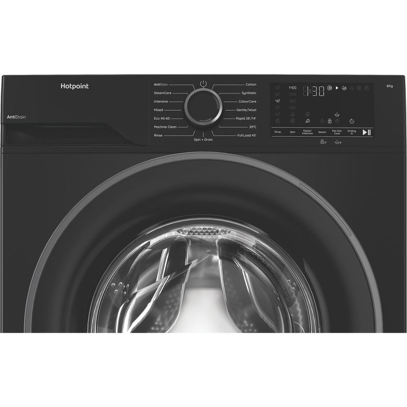 Hotpoint-Washing-machine-Freestanding-HVM842BUK-Black-Front-loader-A-Control-panel